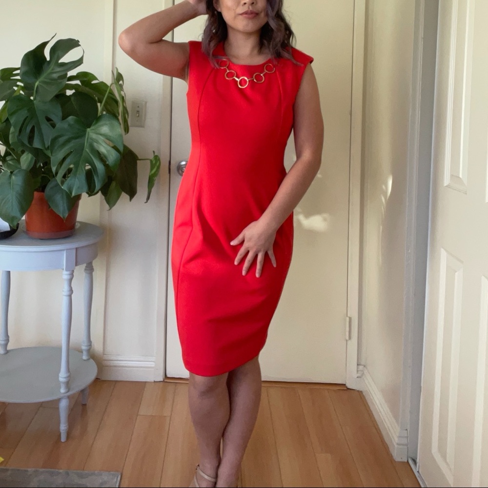 Calvin Klein Fitted Red Sheath Dress Size 4